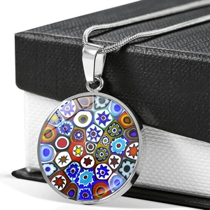 Collana con Pendente in Lega Artistica con Motivo Mosaico di Fiori in Vetro Millefiori Elegante Catena a Serpente Gioielli Donna Vintage