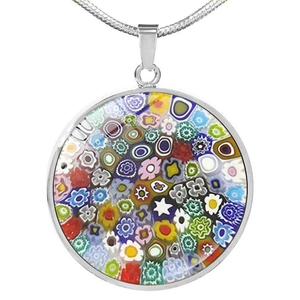 Collana con pendente in vetro di Murano veneziano e mosaico millefiori in argento