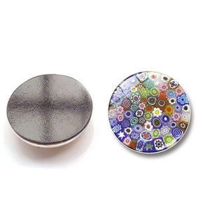 Detailed front and back view of Venice Millefiori glass mosaic round fridge magnet