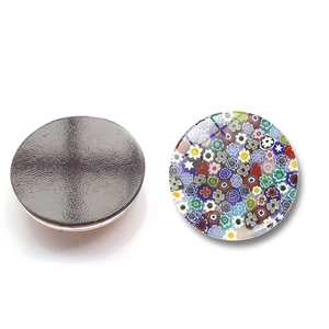 Detail of Venice Millefiori glass fridge magnet showing the floral design and magnetic back