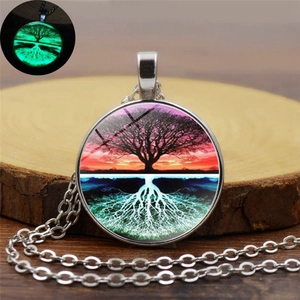 Collar Árbol de la Vida luminoso con colgante de cristal fluorescente y cadena de plata
