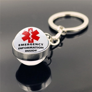 Porte-clés Alerte Médicale Alliage de Zinc Pendentif Verre Star Of Life Identification Urgence Pour Diabète Type 1 Type 2