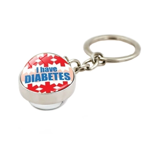 Porte-clés d'alerte médicale diabète avec texte bleu et symbole étoile de la vie rouge