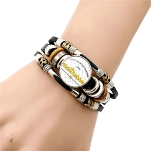 Pulsera de cuero multicapa con amuleto Merci Maîtresse regalo para el día de los maestros