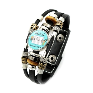 Pulsera multicapa de cuero con cabujón Merci Maîtresse regalo para la maestra