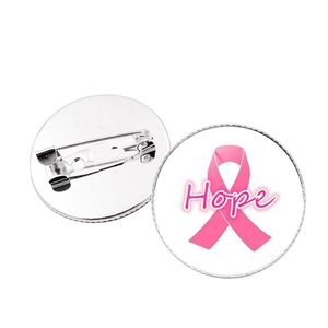 Broche ruban rose sensibilisation cancer du sein Hope avec dôme en verre et dos en métal