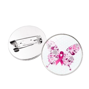 Broche cabochon en verre papillon ruban rose avec base argentée et épingle