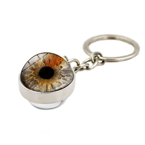 Creative evil eye keychain with double-sided crystal ball pendant and silver metal ring