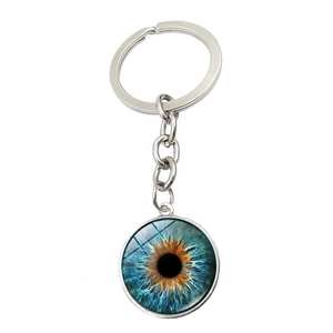 Porte-clés œil protecteur créatif avec pendentif iris bleu-marron et anneau en métal