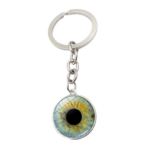 Porte-clés œil de chat bleu avec motif d'iris en verre et anneau en métal argenté