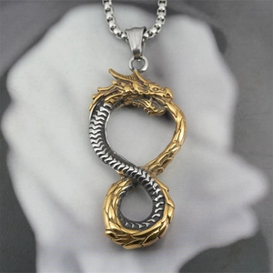Dragon Infinity Symbol Pendant Necklace Dual Tone Stainless Steel Punk Hip Hop Jewelry For Men Women Gothic Style Gift
