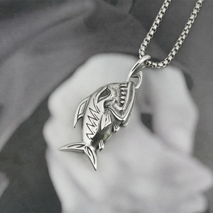 Collier vintage punk en acier titane avec pendentif poisson clown, chaîne box pour hommes