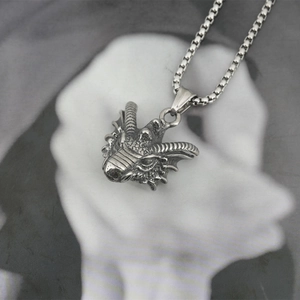 Retro dragon pendant necklace in silver stainless steel with hip hop style box chain