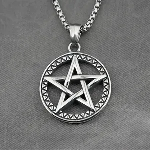Collier Pendentif Pentagramme Viking Vintage Pour Hommes Acier Titane Hip Hop Gothique Bijoux Étoile Pour Fête Quotidienne