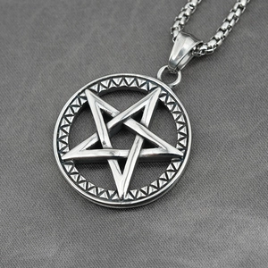 Collier avec pendentif pentagramme viking en acier vintage pour hommes et femmes