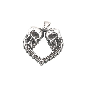 Pendentif tête de mort gothique en forme de cœur, finition argent antique en acier
