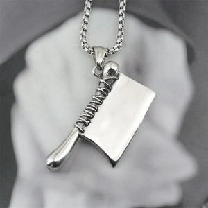 Collier pour homme en acier titane avec pendentif couteau de cuisine et chaîne box punk