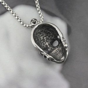Herren Titanstahl Totenkopf Maske Anhänger Halskette mit Vintage Boxkette im Gothic Punk Stil
