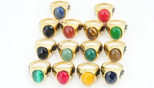 Enamel alloy rings featuring colorful oval gemstones in a multi-piece jewelry set