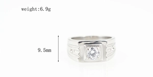 Macro view of men's titanium ring with square set zircon and triple stripe texture