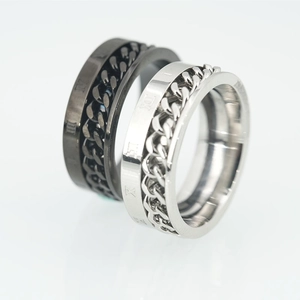 Anillos giratorios de acero inoxidable para hombre con cadena y números romanos