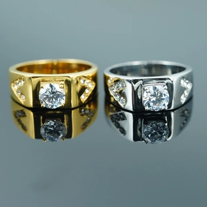 Vintage Luxury Stainless Steel Ring For Men Women Zirconia Inlaid Geometric Band Wedding Engagement Party Jewelry Gift