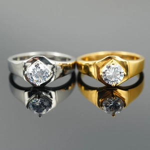 Classic Titanium Steel Round Zirconia Ring For Men Women Vintage Hexagon Geometric Wide Band Couple Wedding Jewelry