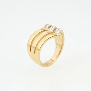 Bague triple vague en acier titane doré ornée de cristaux scintillants pour couples