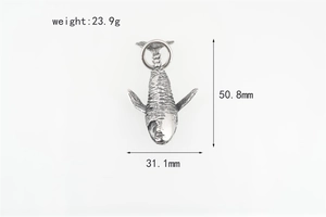 Dimensions détaillées du pendentif baleine rétro en acier inoxydable argenté