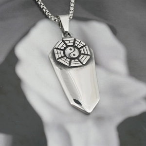 Retro stainless steel Tai Chi sword pendant necklace with box chain for men and women