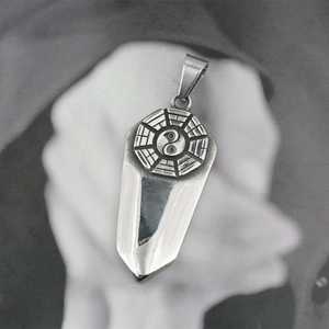 Vintage stainless steel Tai Chi sword pendant necklace with Bagua engraving for men