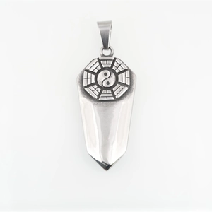 Retro stainless steel Tai Chi Bagua sword pendant necklace with a polished mirror finish