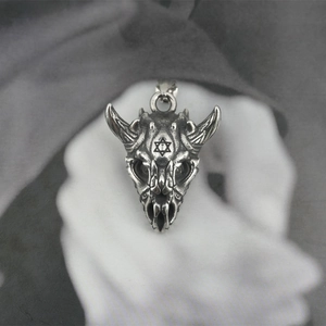 Retro hexagram beast pendant necklace in punk gothic style with vintage steel finish
