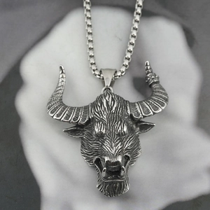 Vintage Bull Head Pendant Necklace Titanium Steel Punk Hip Hop Distressed Jewelry For Men Gothic Animal Head Necklace