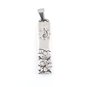 Silver stainless steel rectangular necklace with Tai Chi Yin Yang and Eight Trigrams symbol