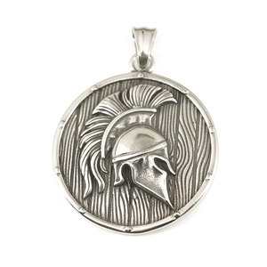 Men's titanium steel Viking Spartan warrior helmet pendant necklace in silver finish