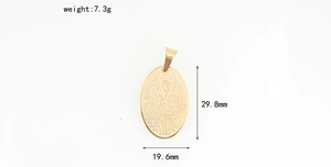 Golden oval stainless steel religious pendant with measurements 29.8x19.6mm and 7.3g weight