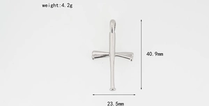 Polished baseball bat cross necklace pendant with dimensions 40.9mm by 23.5mm