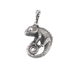 Collier avec pendentif caméléon en acier titane hip hop aux textures de lézard réalistes