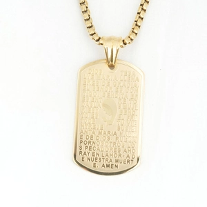 Religious golden stainless steel necklace with rectangular prayer pendant and box chain