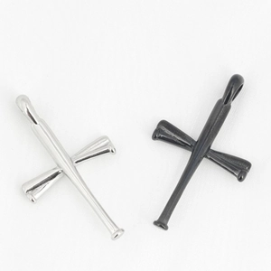 Cross pendant with crossed baseball bats design in silver and matte black steel