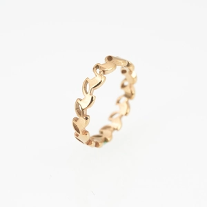 Minimalist rose gold titanium steel ring featuring hollow leaf and vine design on white background