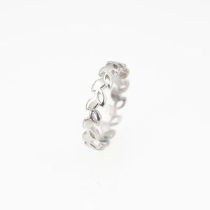 Polished titanium steel ring featuring an elegant wheat leaf hollow design in silver tone