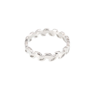 Polished silver stainless steel open ring with minimalist hollow leaf laurel design