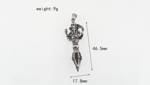 Detail view of Ganesha Vajra pestle pendant with 46.5mm height and vintage silver finish