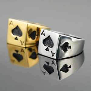Men Ace Of Spades Signet Ring Titanium Steel Spade A Poker Theme Ring Hip Hop Street Style Jewelry For Boy Biker Gifts