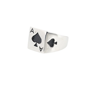 Punk vintage silver titanium steel ring featuring an Ace of Spades poker design