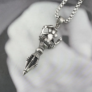 Vintage titanium steel Ganesha pendant necklace with antique finish on a box chain