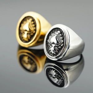 Retro spade and heart embossed signet rings in gold and silver stainless steel finishes
