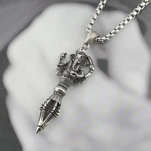 Vintage titanium steel Ganesha Vajra pendant necklace with distressed punk finish